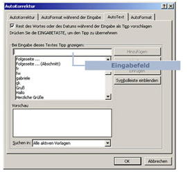 Abbildung eines Bildschirminhalts mit Eingabefeld