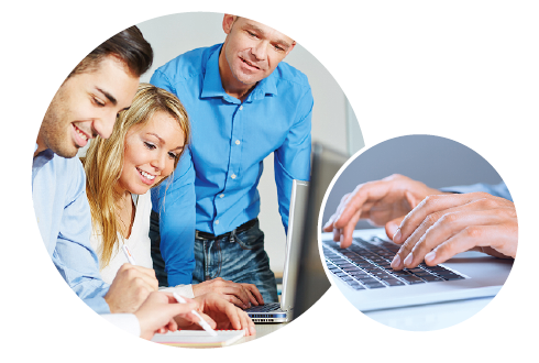 Fotocollage von B&uuml;roarbeitspl&auml;tzen